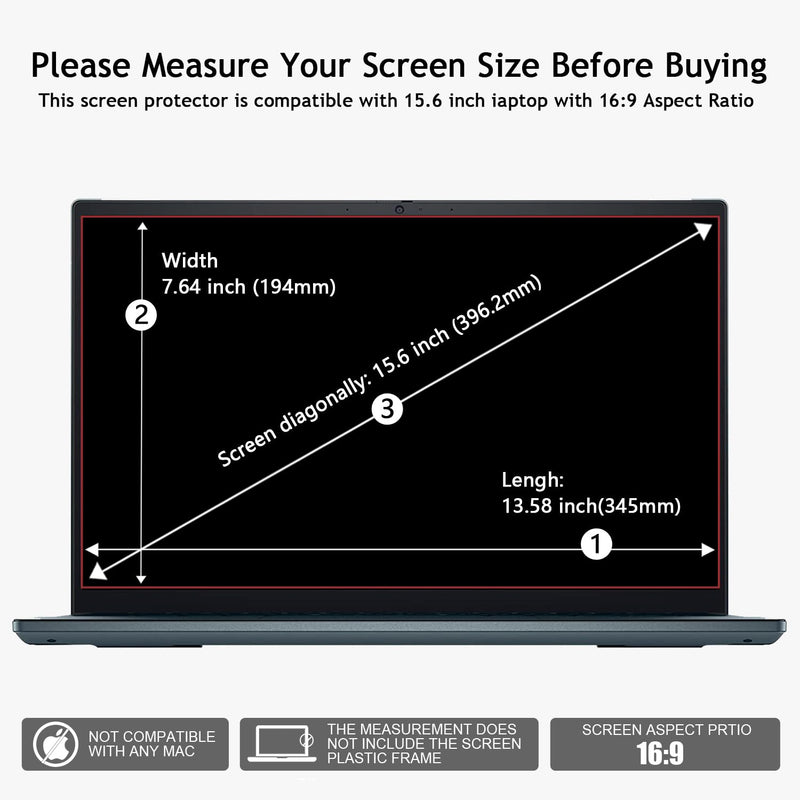 2Pack 15.6" Universal Laptop Screen Protector Tempered Glass Compatible with HP/Dell/Acer/ASUS/Samsung/Lenovo/MSI/Toshiba/LG/Razer Blade 16:9 Aspect Ratio Screen, Bubble Free,Anti Scratch Ultra-Clear Tempered Glass Film