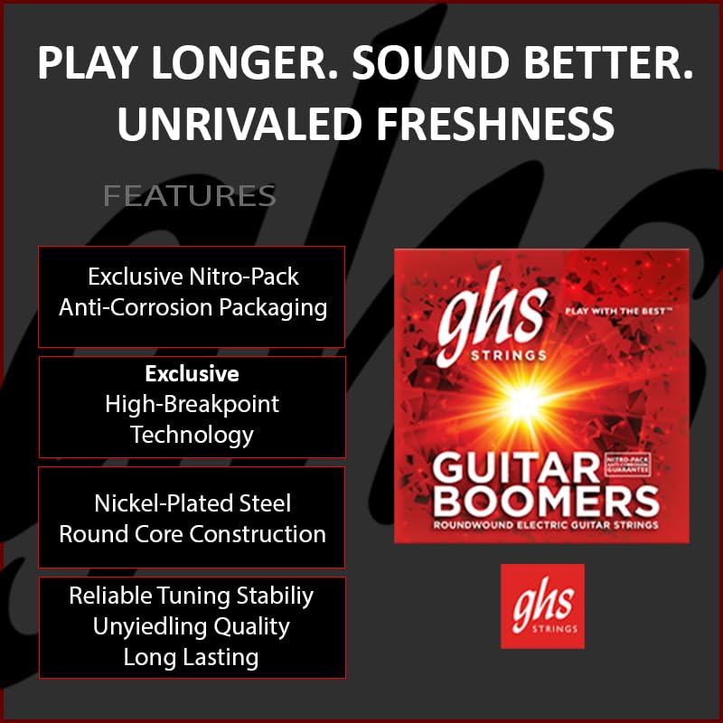 [AUSTRALIA] - GHS Strings, GB9 1/2 Boomers, Nickel Plated Steel Electric Guitar Strings, Legendary Strength, Consistent Intonation, Long Lasting Brightness, Tone & Sustain. 6-String Guitar 9.5-44 XLT+ Gauge 3 Pack Extra Light+ (9.5-44) Pack of 3 