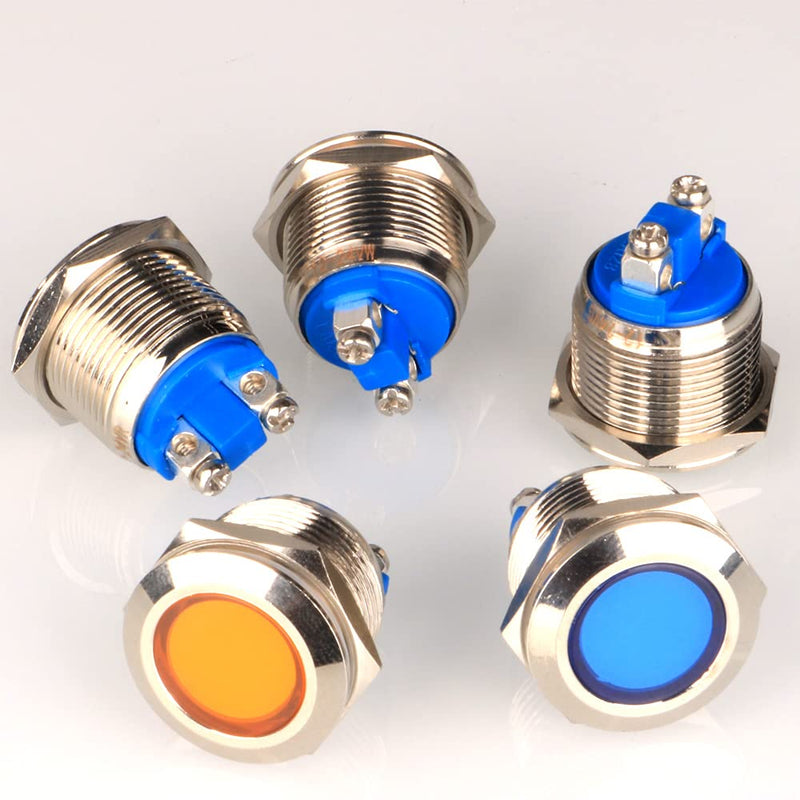 [AUSTRALIA] - GUUZI 5pcs 12V-24V 19mm LED Metal Indicator Light Waterproof Signal Lamp Red Green with Wire Red/Yellow/Blue/Green/White-19 Mm 