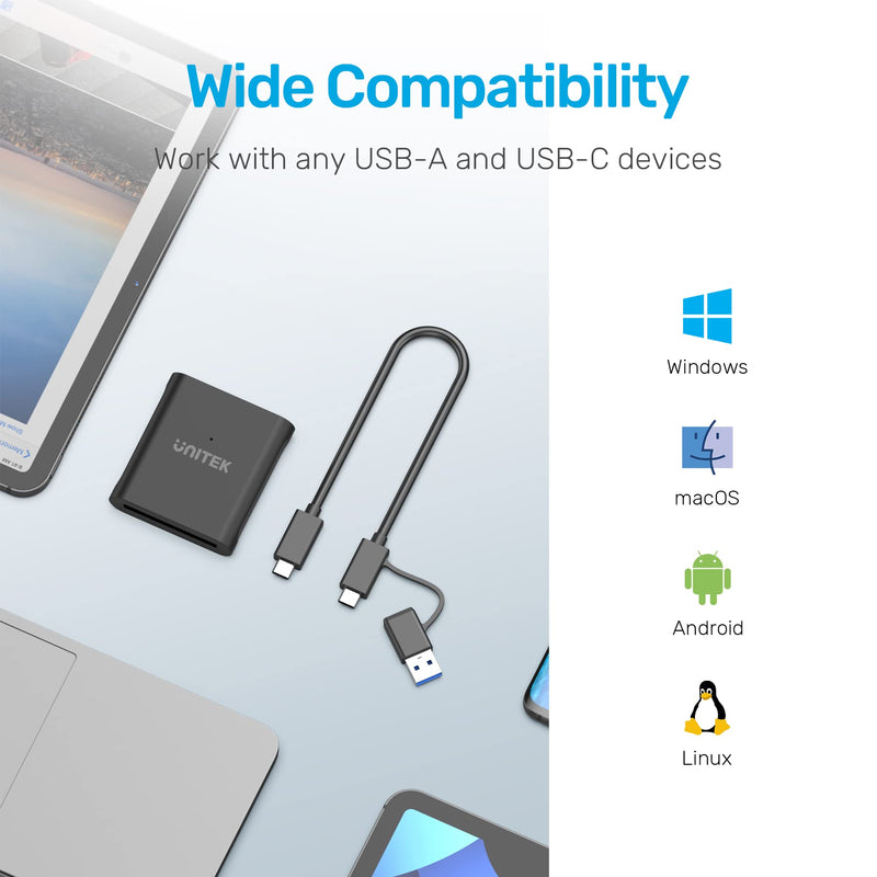 CFast Card Reader, Unitek USB 3.0 USB C CFast 2.0 Card Reader, Portable Aluminum CFast Memory Card Adapter Thunderbolt 3 Port Connection Supported, Compatible for SanDisk, Lexar, Transcend, Sony Card Black