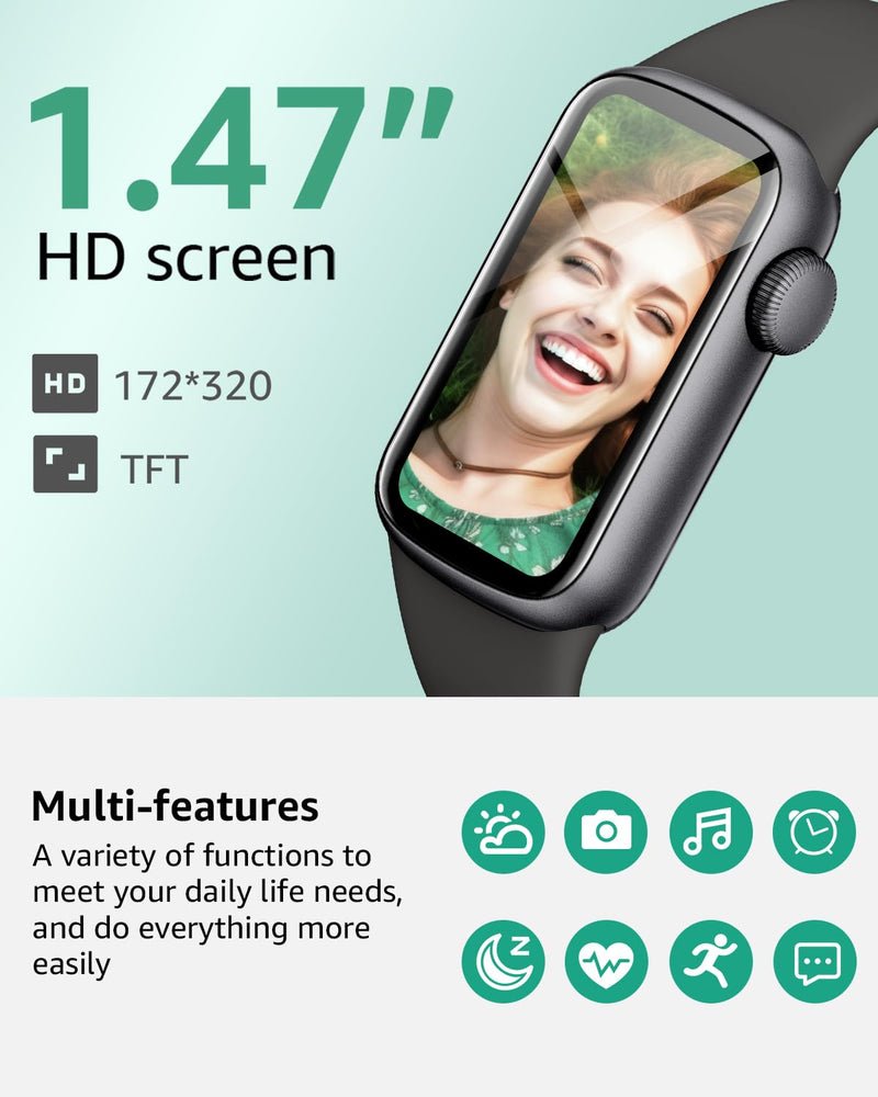 Fitness Tracker with Step Counter/Calories, Activity Health Tracker with Blood Pressure Heart Rate Monitor, Sleep Tracker, 137+ Sport Modes, Pedometer SmartWatch, Gift for Women Men Black