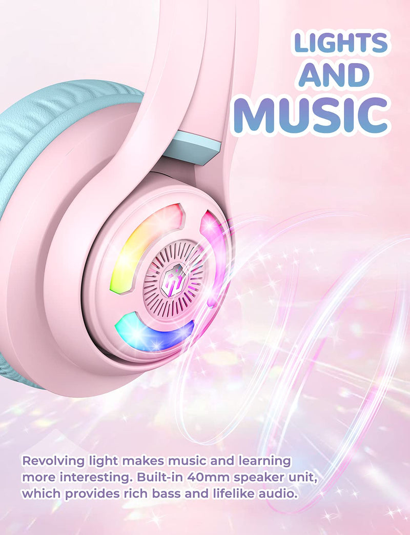 iClever BTH13 & BTH12 Kids Bluetooth Headphones Bundles, Colorful LED Lights Up, 74/85/94dB Volume Limited, Bluetooth 5.2, AUX Cable, Over Ear Kids Headphones Wireless for iPad/Tablet/Travel