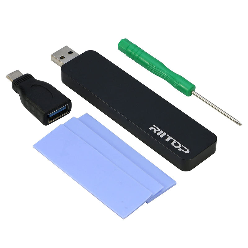 M.2 to USB Enclosure, RIITOP M2 SSD to USB 3.1 (Type-A) Reader with Case Compatible with Both NVMe (PCI-e) & NGFF B+M Key (SATA) SSD [Upgraded]