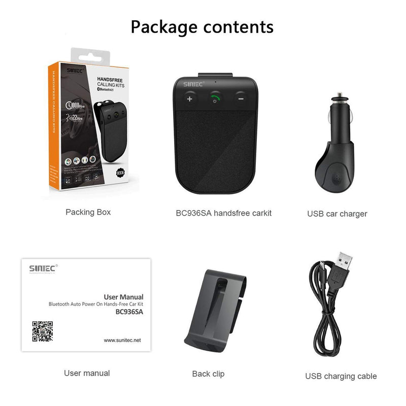 SUNIEC Handsfree Bluetooth Speaker Phone for Cell Phone Car Kit, Hands Free Calling Bluetooth for car, AUTO Power ON Off Support Siri Voice Assistant Phone Bluetooth for car - BC936SA
