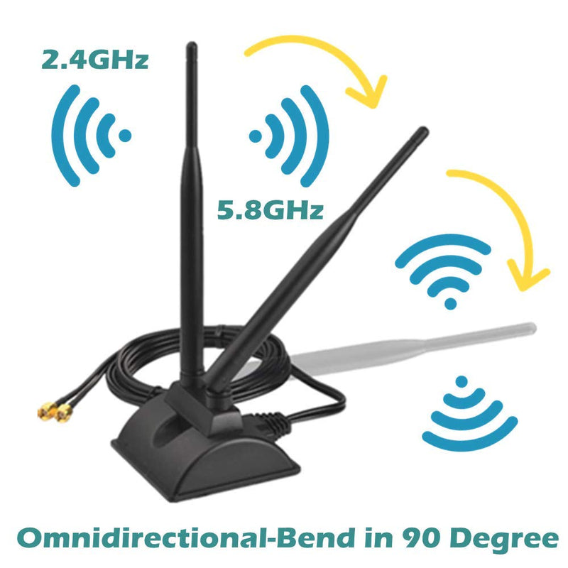TECHTOO WiFi Antenna Dual Band 2.4GHz - 5.8GHz with RP-SMA Connector Magnetic Base for Wireless Network Router - USB Adapter - PCI PCIe Cards - Signal Booster - Access Point - Wireless Range Extender 2.4/5.8GHz Dual-Antenna