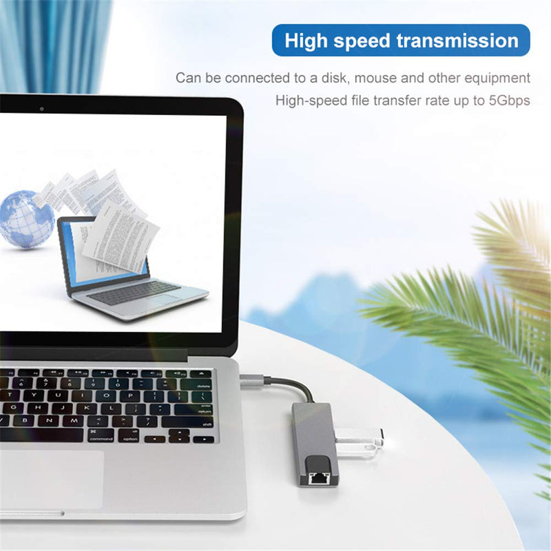 Tianle USB C Hub Ethernet, 5 in 1 Multi Port Adapter with Gigabit Ethernet Port, 4K HDMI, USB C PD Charging and 2 USB 3.0 Compatible with Switch Console, MacBook, iPad, Surface, 5-in-1