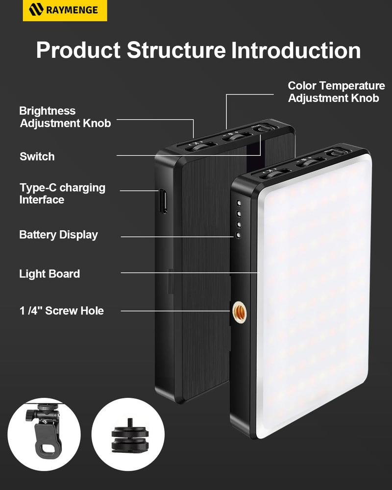120 LED Selfie Light for Phone with Front & Back Clip, 3 Light Mode CRI 95+ 2500K-9000K Infinitely Dimmable Light, 3000mAh High Power Rechargeable Clip On Light for Selfie, Tiktok, Vlog Black
