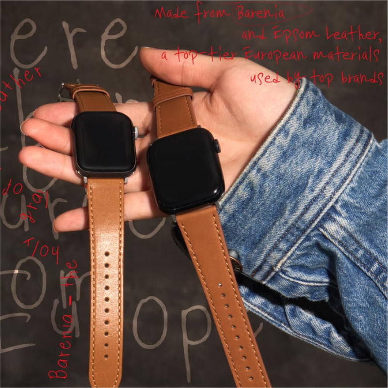 Leather Bands Compatible with Apple Watch Band 44mm 40mm 41mm 42mm 45mm 46mm 49mm Women & Men Premium Leather Replacement Band for iWatch Ultra SE Series 10 9 8 7 6 5 4 3 2 1 Barenia Leather - Golden Brown 49mm/45mm/44mm/42mm