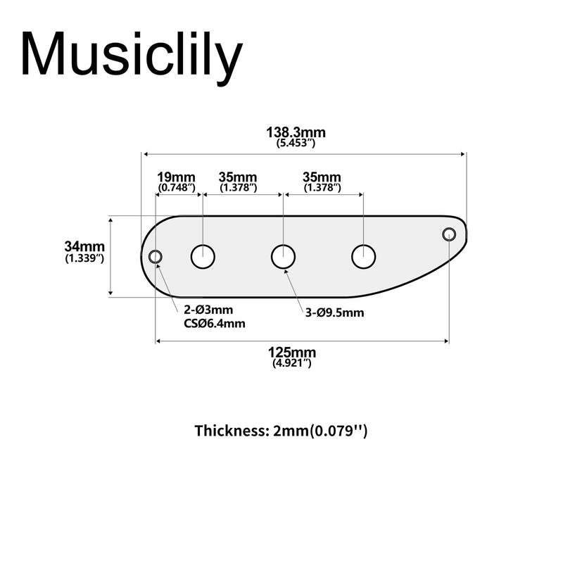 Musiclily Pro Steel 3-Hole Bass Control Plate for Vintage PB/Tele Bass Style Electric Bass, Nickel