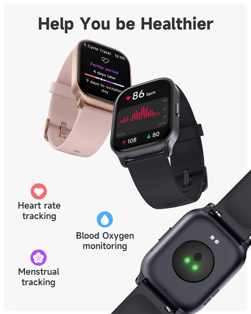 TOOBUR Smart Watch for Men Women, Smartwatch Compatible Android and iOS Phone, Answer/Make Calls, Fitness Tracker Watch, Heart Rate/Sleep Tracker/100 Sports/IP68 Waterproof, Midnight Black