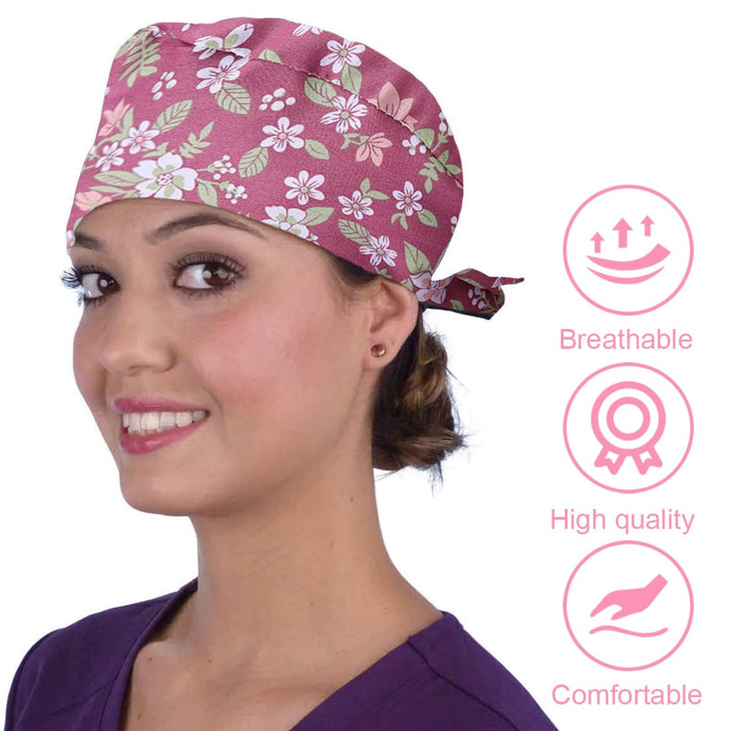 ZAMXHUG 2pcs Surgical Cap Adjustable with Button Work Cap Cotton Print Nurses Cap Unisex Dust Cap for Doctors, Nurses a