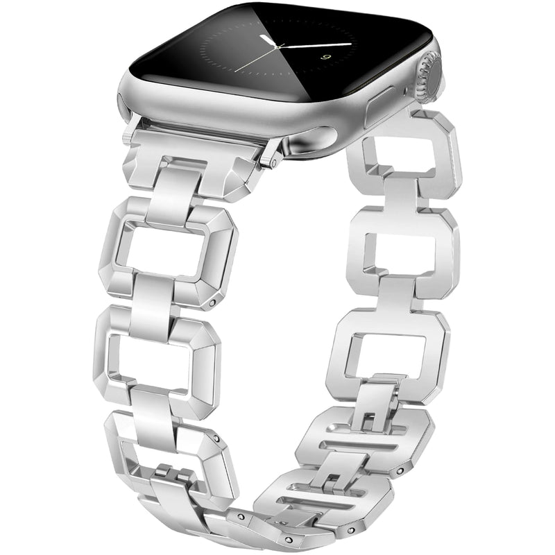 JR.DM Silver Chain Bracelet Band Stainless Steel Bracelet Strap Bundle Compatible with Apple Watch 38mm 40mm 41mm 42mm 44mm 46mm 45mm 49mm Women for iWatch Series 11/10/9/8/7/6/5/4/3/2/1/SE/Ultra
