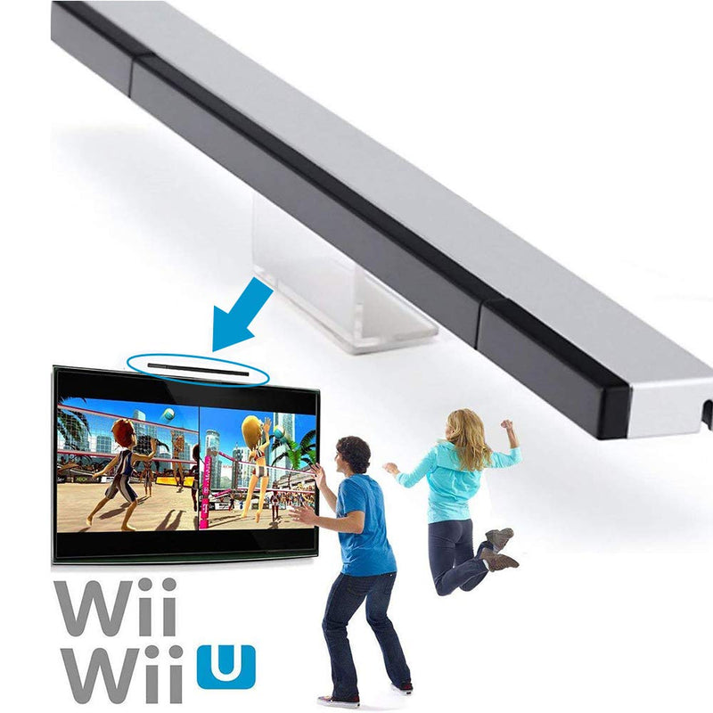 Replacement Wii Wireless Sensor Bar, Infrared IR Ray Motion Sensor Signal Receiver for Nintendo Wii and Wii U Console with Stable Stand and 4 AAA Batteries(Black) Black