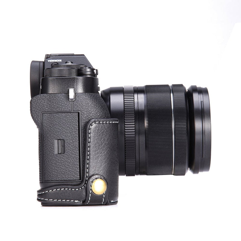 X-T2 X-T3 Case, BolinUS Handmade Genuine Real Leather Half Camera Case Bag Cover for Fujifilm X-T2 Fuji XT2 Bottom Opening Version Hand Strap -Black Black