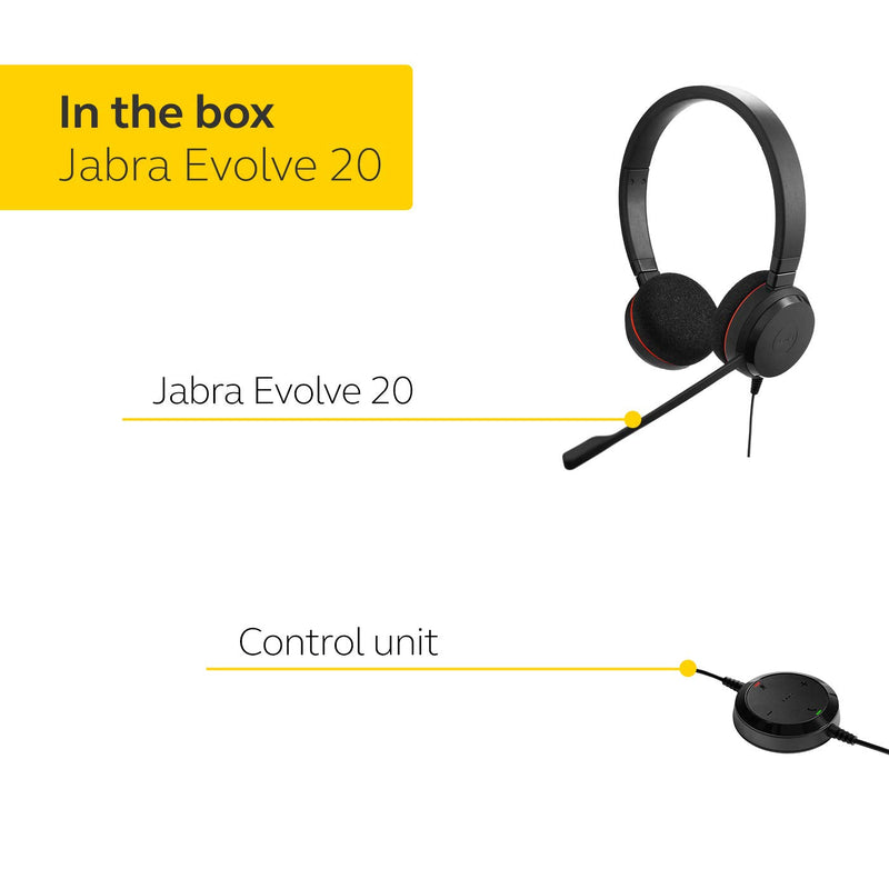 Jabra Evolve 20 UC Wired Headset, Stereo Professional Telephone Headphones for Greater Productivity, Superior Sound for Calls and Music, USB Connection, All Day Comfort Design UC Optimized Stereo Speaker