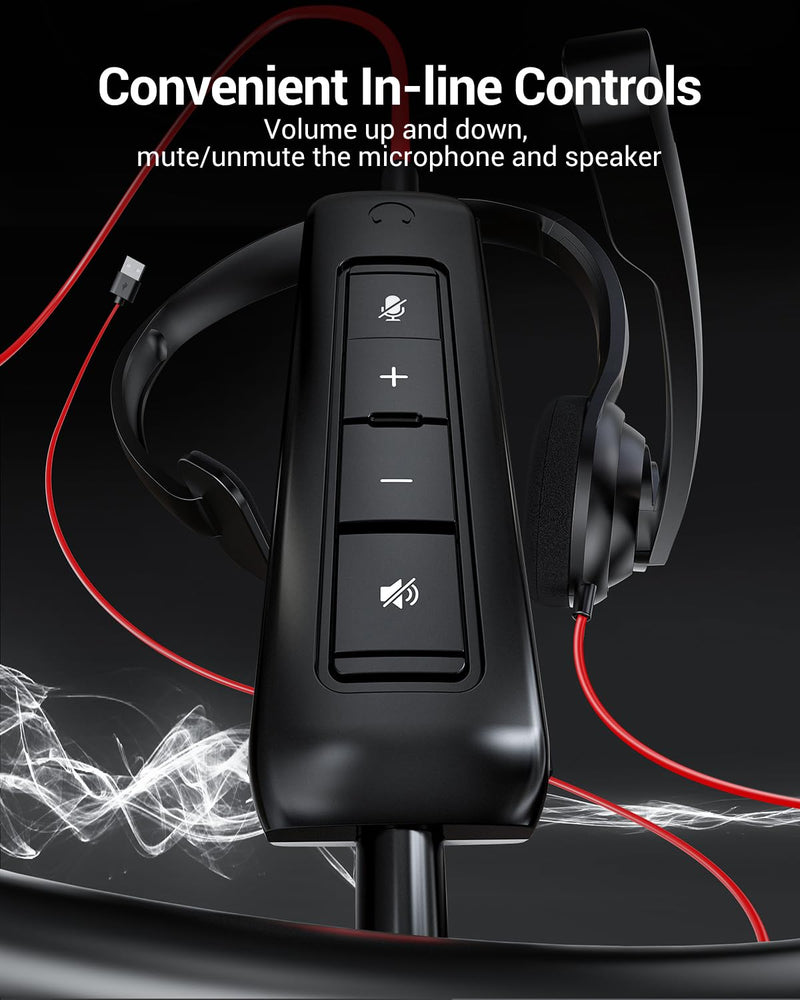 NUBWO HW02 USB Headset with Microphone,Work Headset with Mic&in-line Control, Super Light, Ultra Comfort Computer Headset for Laptop pc, On-Ear Wired Office Call Center Headset for Boom Skype Webinars Black 3.5+USB
