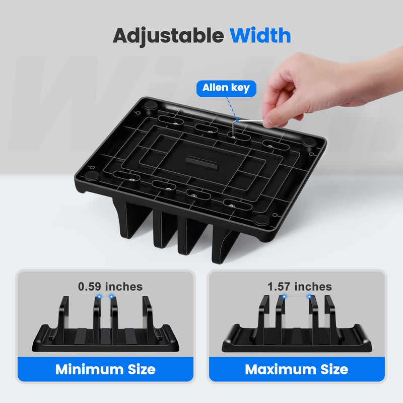 Vaydeer 3-Slot Vertical Laptop Stand Made of Premium ABS Plastics 5 in 1 Design Space-Saving Adjustable Desk Organizer for All MacBook/Chromebook/Surface Three Slot Black
