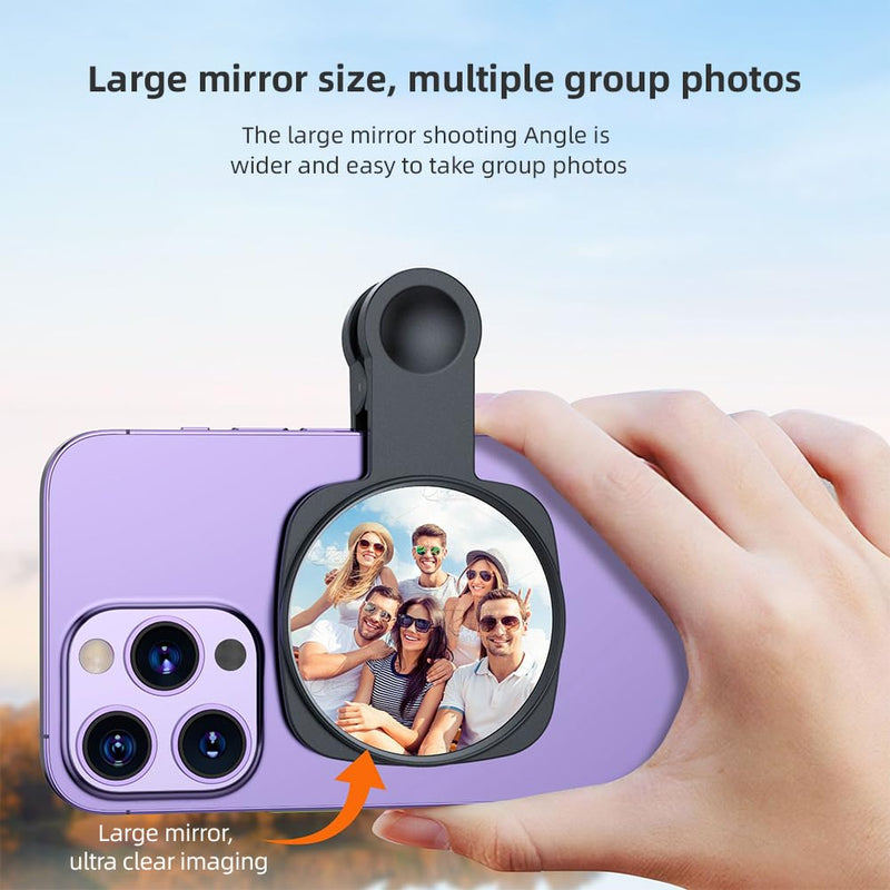 Selfie Mirror Compact Phone Mirror Universal Phone Clip for iPhone 15/14/13/12 Android Samsung Smartphone Selfie Vlog Accessories