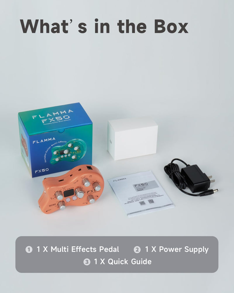 FLAMMA FX50 Practice Guitar Pedal Multi Effects Pedal Mini Portable with 40 Drum Rhythms15 Effects 32 Patches Tuner Function Support Both Corded and Battery Powered FX50 Orange