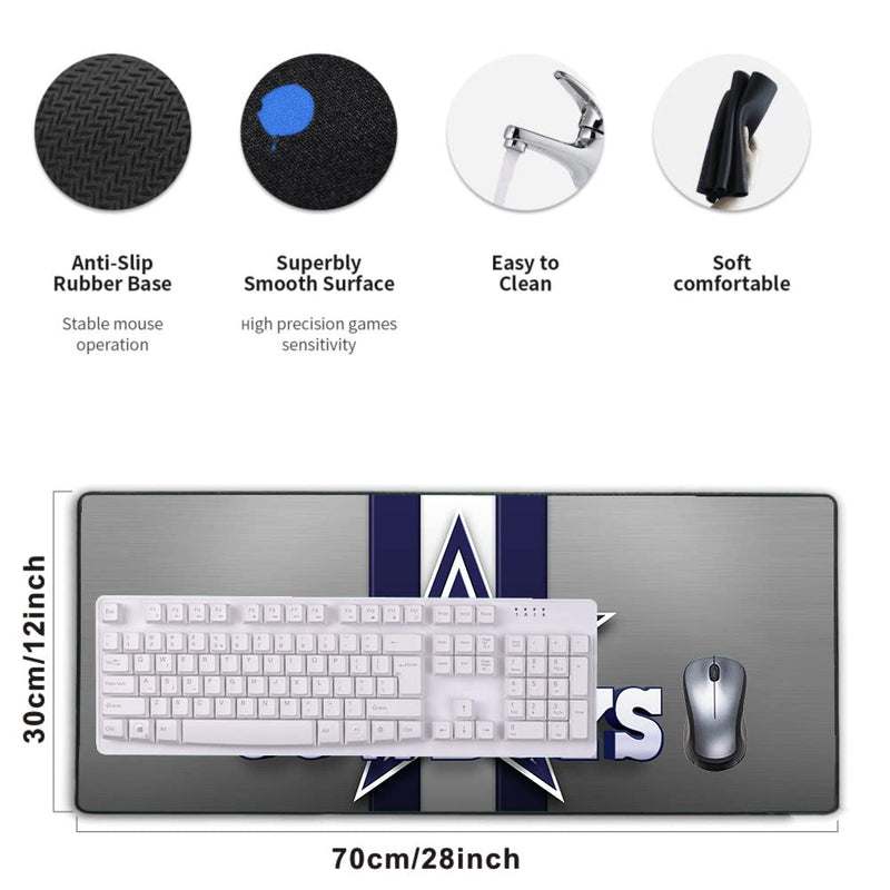 Large Gaming Mouse Pad,Stitched Edges Extended Mousepad with Non-Slip Rubber Base for Laptop Computer Desktop Keyboard,Football Fans White Blue Design Mat