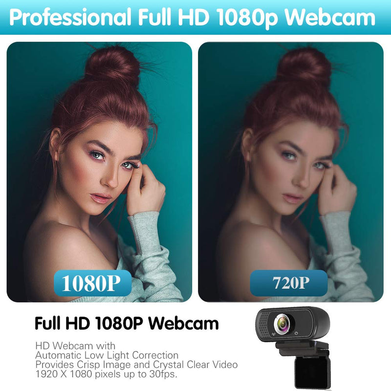 Webcam HD 1080p ,Live Streaming Web Camera with Stereo Microphone, PC Desktop or Laptop USB Webcam with 110 Degree View Angle, HD Webcam for Video Calling, Recording, Conferencing, Streaming, Gaming Black