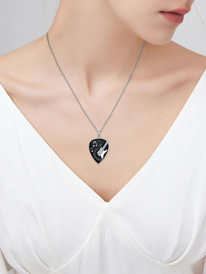 KXJ Music Gifts for Men Women S925 Sterling Silver Guitar Necklace for Men Women Trendy Black/Blue Guitar Music Pendant Gifts for Guitar Players Guitar Lover Musical Jewelry for Guitar Teacher Student Graduation Birthday Anniversary Valentines Day