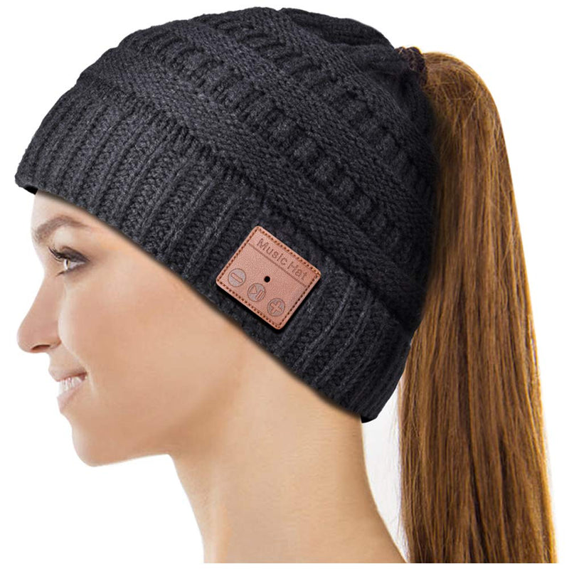 HIGHEVER Wireless Musical Bluetooth Cap Beanie with Speaker for Outdoor Winter Sport Tech Birthday Mens Gifts for Him/Teens/Boys/Girls Black