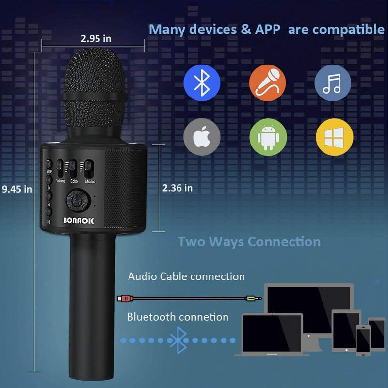 [AUSTRALIA] - BONAOK Wireless Bluetooth Karaoke Microphone,3-in-1 Portable Handheld Karaoke Mic Speaker Machine Home Party Birthday for All Smartphones Q37 (Black) Black 