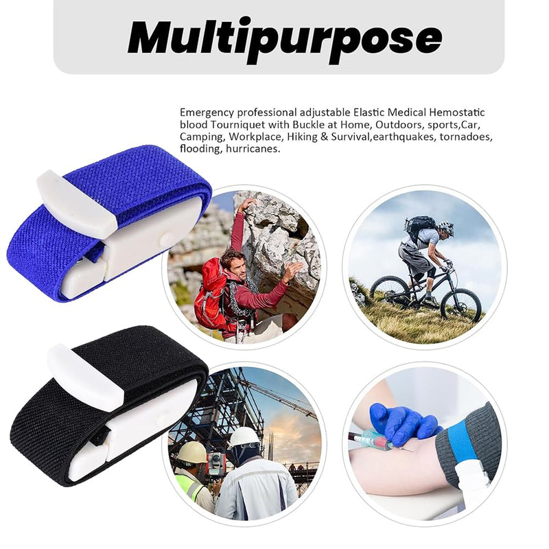 Storage Hose, Vein Congestion, 2 Pieces Blood Collection Tourniquet, Fast Tourniquet with Buckle for Doctors, Medical Nurse Tourniquet, for Medical Emergency Nurse First Aid (Black + Blue) Black+blue