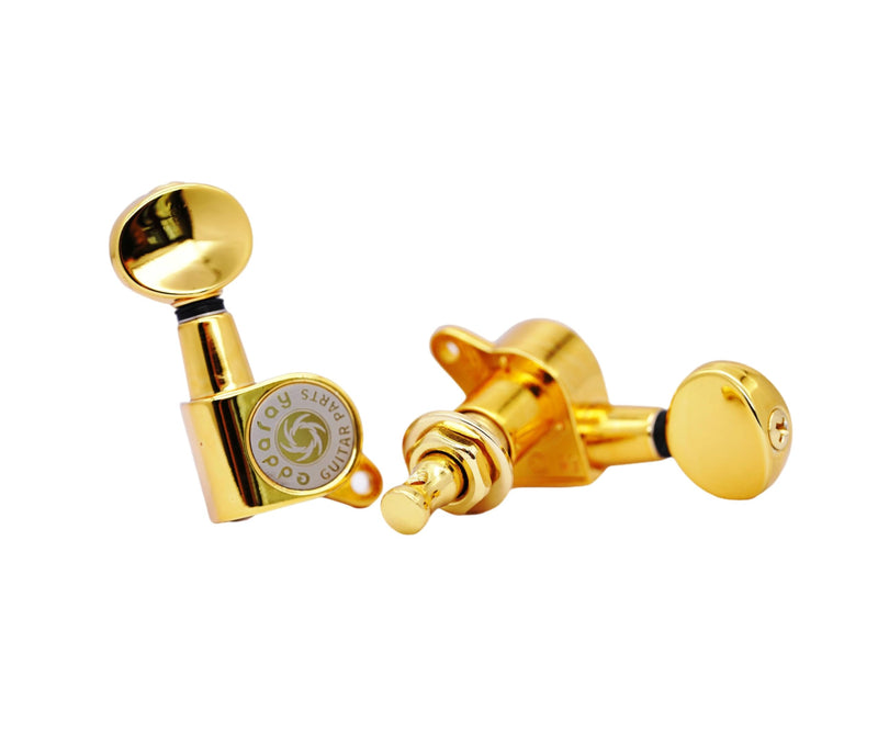 [AUSTRALIA] - 6 Inline Vintage Guitar Machine Heads - 1:15 Gear Ratio Sealed Tuning Key Pegs Tuners with Oval Shaped Button Replacement(E-1006, Gold) 