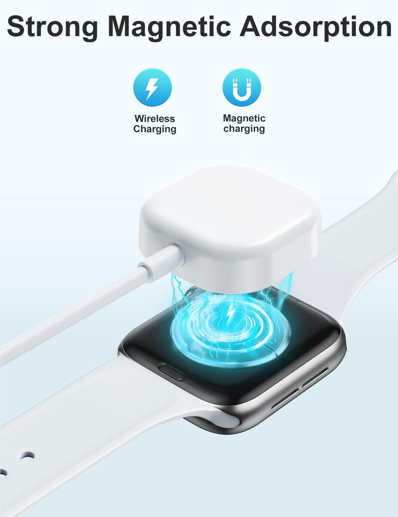 USB iWatch Charger Compatible with Apple Watch Charger, 5ft Fast Charging Cable for i Watch Series 9 8 7 6 5 4 3 2 SE/2, Wireless Magnetic Charging Cord[Portable]-1.5M, White 1.5M