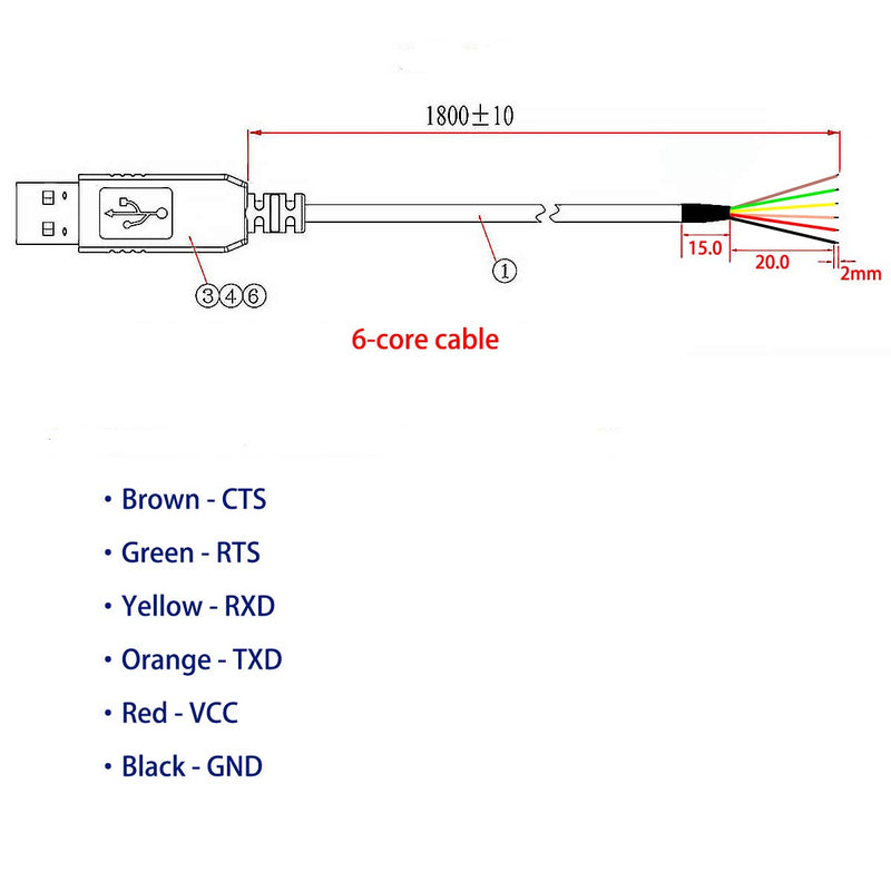 6FT USB to RS232 Serial Adapter Cable 6 Pin Wire End FTDI Chip (6 Pin)