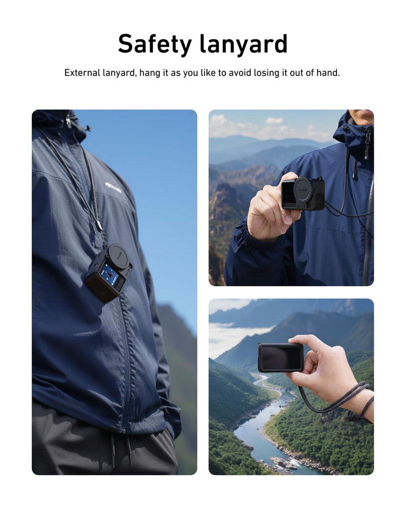 [AUSTRALIA] - TELESIN Silicone Protective Case for DJI Osmo Action 6 with Lens Cap & Lanyard, Anti-Scratch Washable Cover Anti-Slip Dustproof Action Camera Protection for DJI Action 6 Accessories (Black) Black 