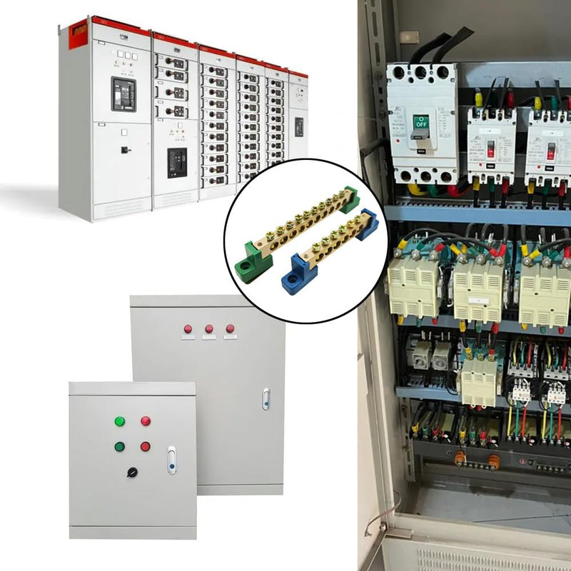10 Positions Green, Clamp Ground Rail Screw Block: Barrier Brass, Electrical Distribution Bus Bar Block for Car, Boat, Marine, RV, Yacht, Ship Power Distribution 10 Positionen