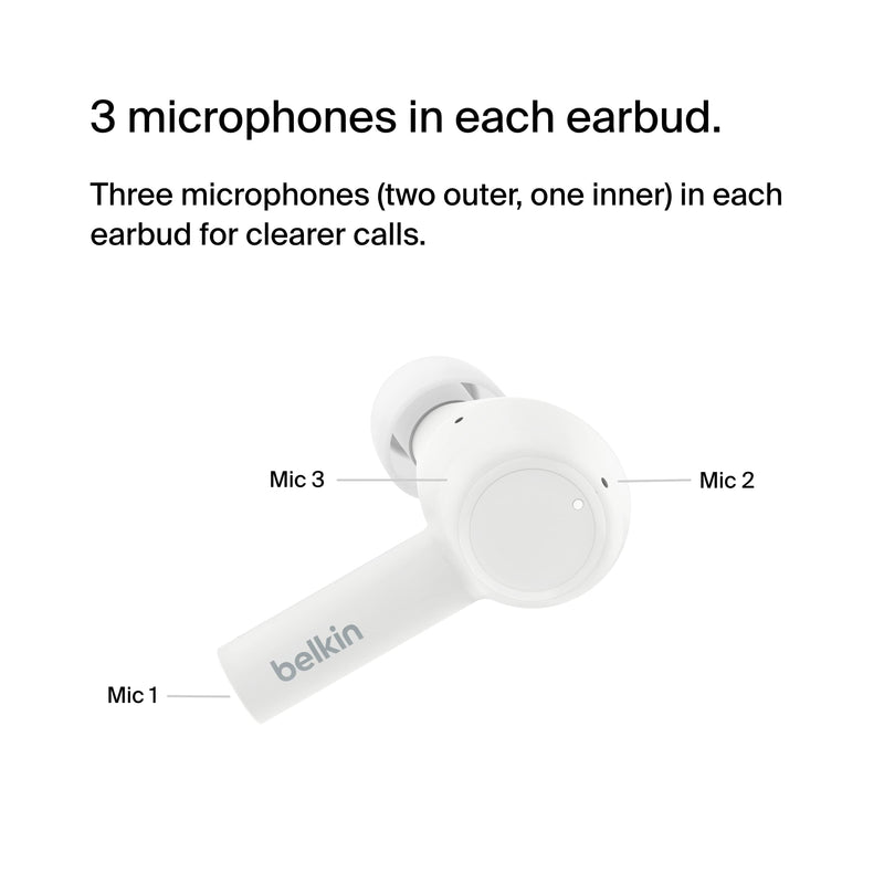 Belkin SoundForm Pulse ANC Earbuds, Wireless Charging, 36H | In-ear Bluetooth earbuds, hybrid noise cancelling, Qi wireless charging case, IPX5, multipoint, gym, commute White n.a. Modern