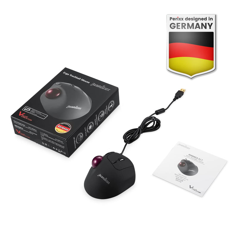 Perixx Perimice-517 Wired Trackball USB Mouse, 7 Button Design, Build-in 1.34 Inch Trackball with Pointing Feature