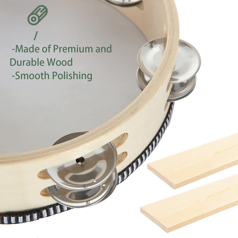 [AUSTRALIA] - 3 Pack 8 inch Tambourine for Adults Hand Held Wood Tambourine Metal Jingles Musical Educational Instrument Rhythm Percussion Tambourine for KTV, Party, Church (Single Row) 