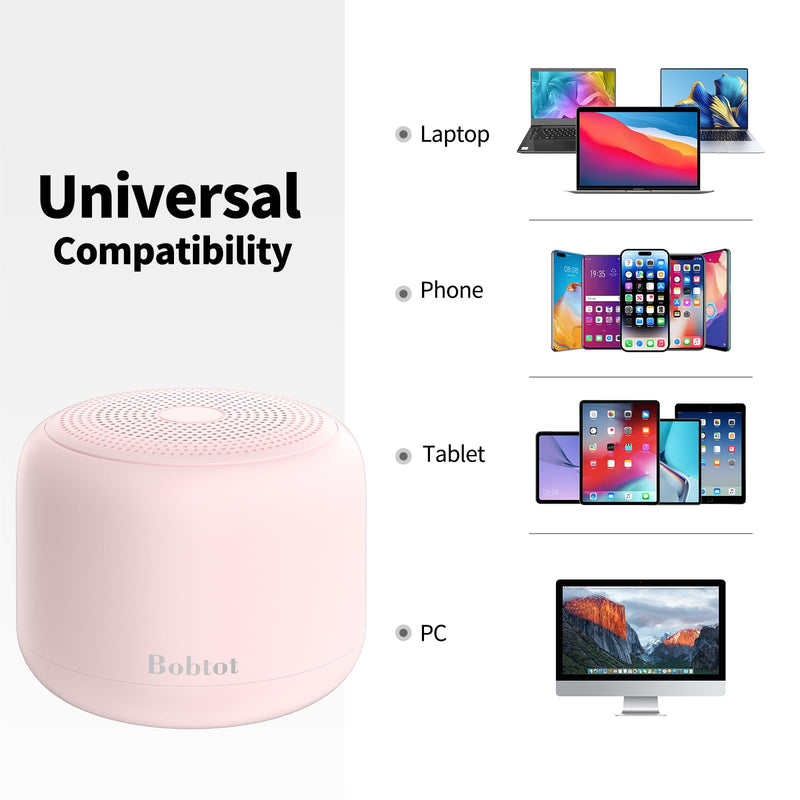 Bobtot Portable Bluetooth Speakers with Strap Easy to Carry, Wireless IPX5 Waterproof Mini Speaker with Loud Stereo Sound, 20 Hours Playtime, Rechargeable Battery, Built-in Microphone, Pink