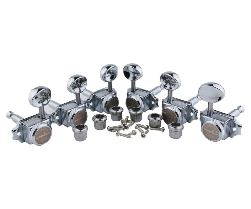 Guyker Guitar Locking Tuners (3L + 3R Handed) – Vintage Deluxe Lock String Tuning Key Pegs Machine Heads Replacement Parts – Chrome Chrome, Metal Handle