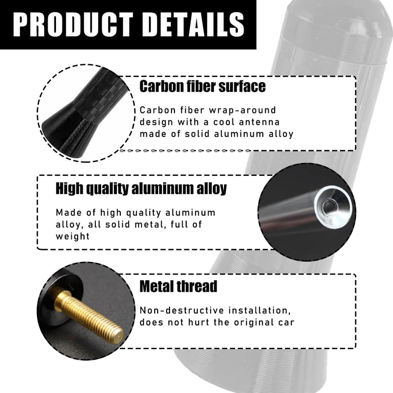 Car Short Antenna, 1.4 Inch Aluminum Auto Roof Mount Short Antenna, Radio Antenna Mast Replacement with Screws Universal for Most Vehicles, Universal Car Accessories (Black) Black