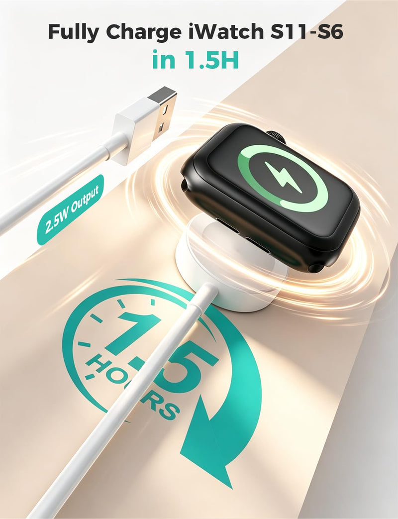 1FT Short for Apple Watch Charger USB Magnetic Fast Charging Cable Portable Wireless Charging Accessories Compatible with iWatch Series 11/10/9/8/7/6/5/4/3/2 Ultra 3/2/SE White 1.0ft
