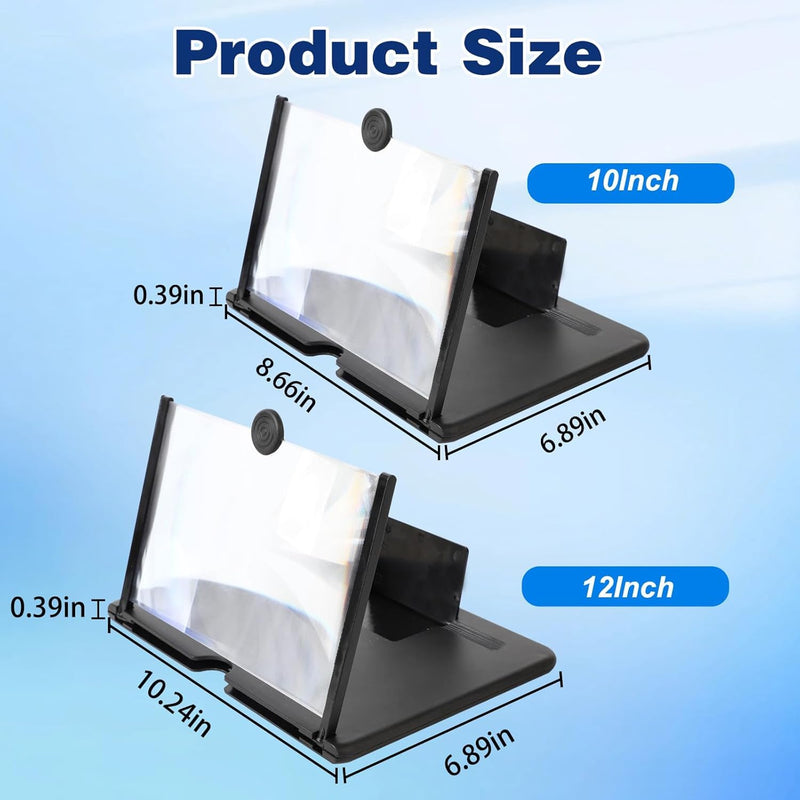 Ultra-Thin Phone Screen Magnifier, HD Foldable Desktop Stand for Movie Video Watching, Multi-Size Portable Mobile Screen Enlarger Black 12 Inch