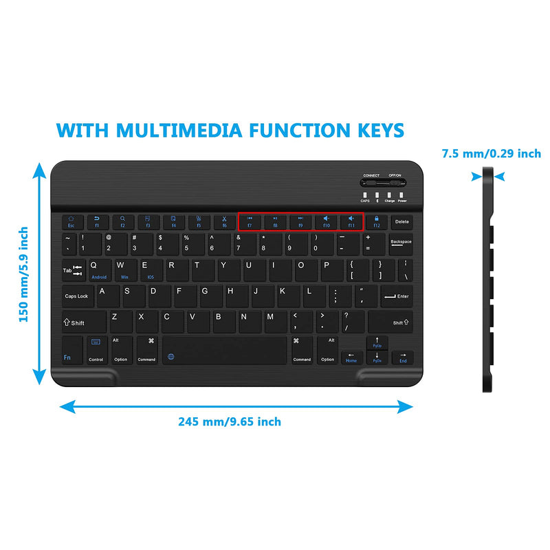 Ultra-Slim Small Bluetooth Keyboard, Portable Rechargeable External Cordless Wireless Keyboard for Android Tablet Cell Phone Samsung Smartphone iPad Mini Air Pro iPhone Windows Surface (Black) Black