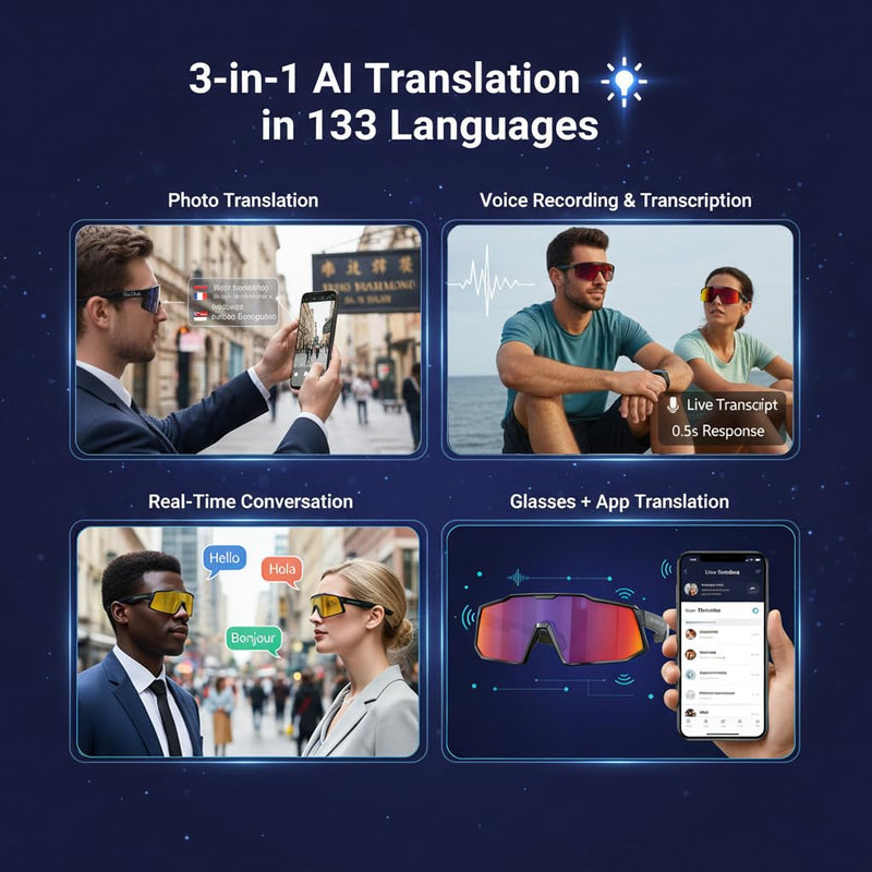 AI Smart Glasses with Open-Ear Audio, Orange Red | Bluetooth Sunglasses, Polarized UV400, Hands-Free Calls, Real-Time Translation, 133-Language, IP65 Waterproof,Cycling Running Matte Black Frame/ Orange Red Lens