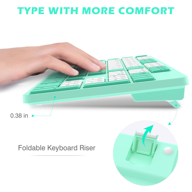 POWZAN Wireless Keyboard and Mouse, Ultra Slim Compact Full Size Wireless Keyboard and Mouse Combo 2.4G Ultra-Thin Sleek Design for Windows, Mac, Computer, Desktop, PC, Notebook - (Green White) Green White