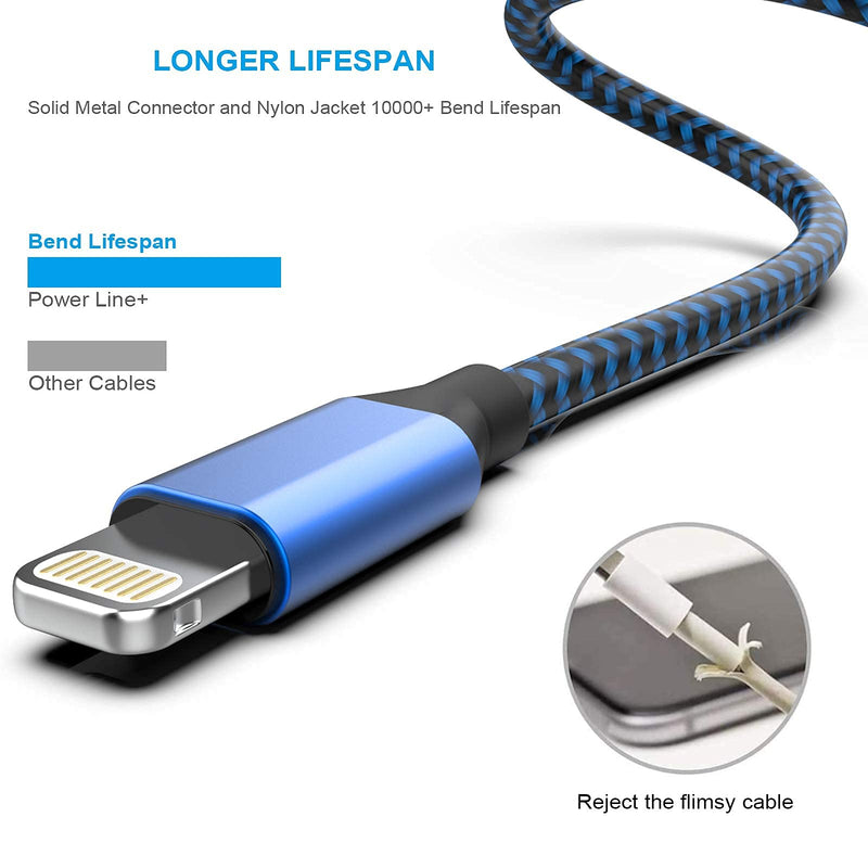 MUXA iPhone Charger [Apple MFi Certified] 6Pack 3/3/6/6/6/10 FT Nylon Braided Fast Charging Lightning Cable Compatible iPhone 13 12 11 Pro Max XS X