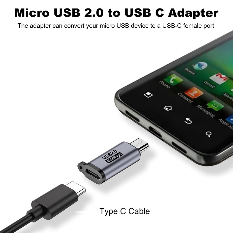AreMe Micro USB to USB C Adapter, USB 3.0 to USB C Converter (Grey, 8 Pack) | Type C Connector, Male to Female and Female to Male