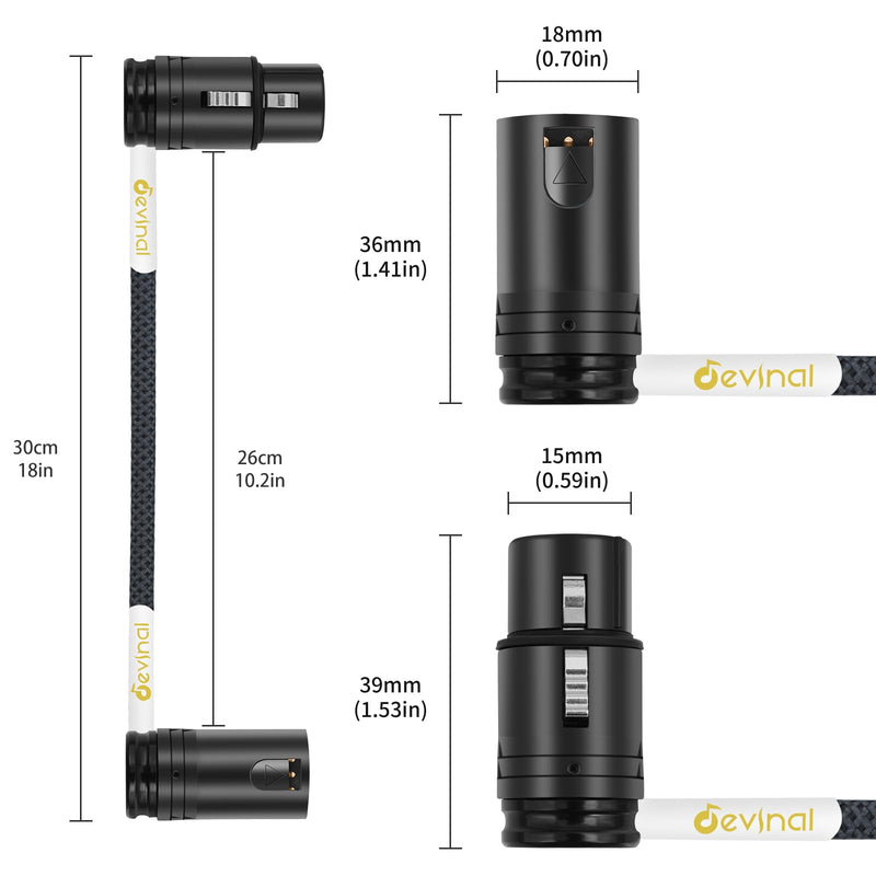 [AUSTRALIA] - Devinal Rotatable Right-Angle XLR Cable, Adjustable-Angle Low-Profile XLR Microphone Adapter Connector, Right-Angle Mic Cord on Both Ends (Male and Female) 0.8 FT 2 pcs Angle Male to Angle Female 1FT 