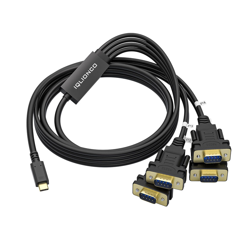 Type-C to 4 Ports RS232 Serial Adapter Cable Converter with FTDI Chip,USB-C to 4X DB9 9-Pin Serial Cable for Windows, Linux, Mac, POS, Router（5FT） C-4DB9