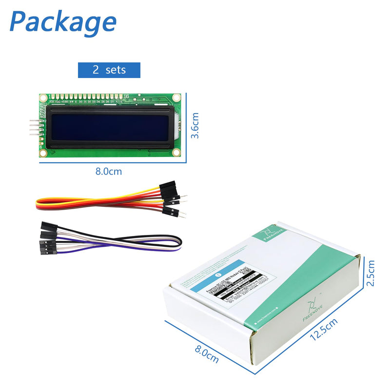 FREENOVE I2C IIC LCD 1602 Module (2 Pack), New Type TWI Serial 16x2 Display, Compatible with Arduino Raspberry Pi Pico ESP32 ESP8266 I2C 1602 2 Pack